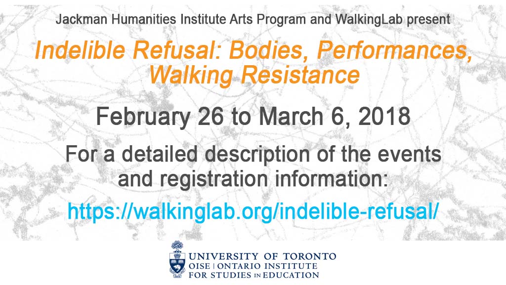 Indelible Refusal: Bodies, Performance, Walking Resistance starts Monday February 26th